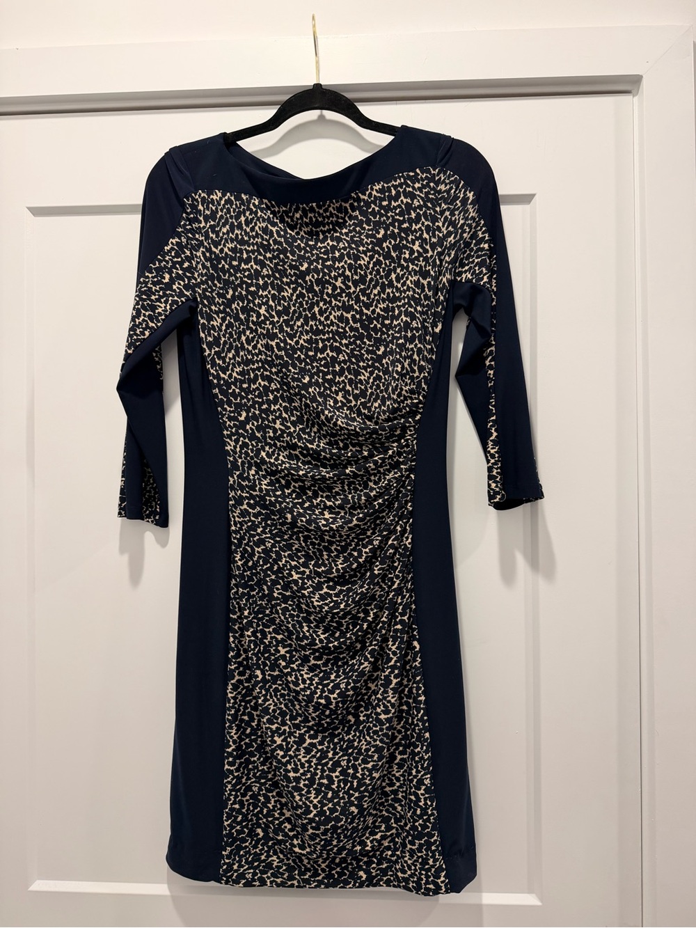 Ralph Lauren Navy and Cream Printed Ruched Sheath Dress